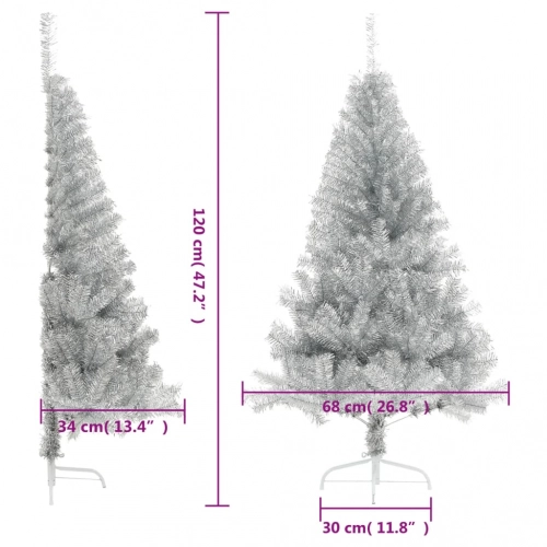 vidaXL mākslīgā Ziemassvētku egle ar statīvu, 120 cm, sudrabaina, PET