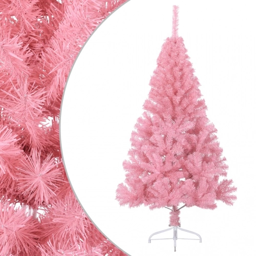 vidaXL mākslīgā Ziemassvētku egle ar statīvu, pusapaļa, 120 cm, rozā