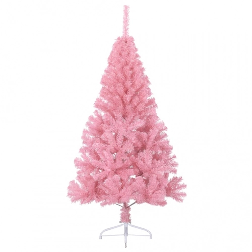 vidaXL mākslīgā Ziemassvētku egle ar statīvu, pusapaļa, 120 cm, rozā
