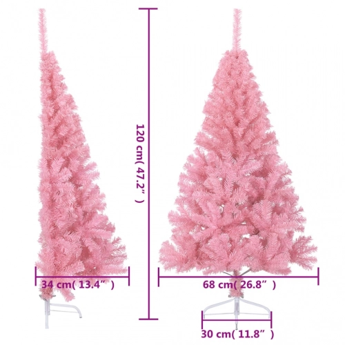 vidaXL mākslīgā Ziemassvētku egle ar statīvu, pusapaļa, 120 cm, rozā
