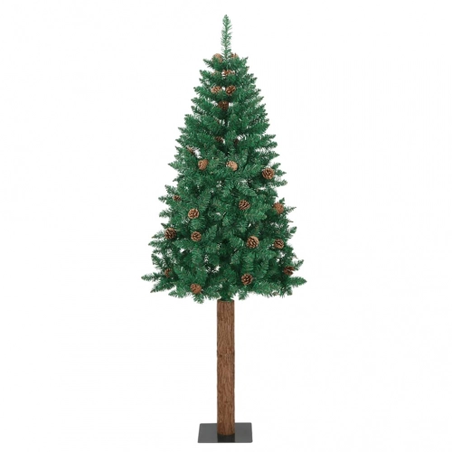 vidaXL Ziemassvētku egle ar dabīgu koku un čiekuriem, zaļa, 210cm, PVC