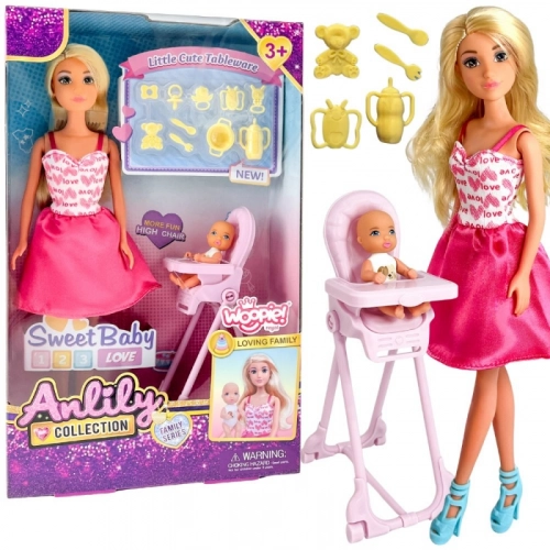WOOPIE ROYAL Lalka Lily Bobas Krzesełko do Karmienia Zestaw Akcesoria