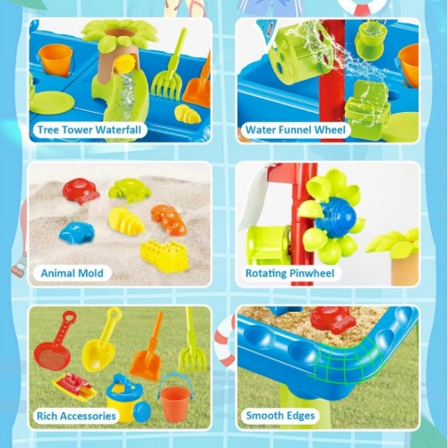 WOOPIE Stolik Wodny 2w1 Piaskownica z Krzesełkiem XL Aquapark 4-Baseny 13 akc.