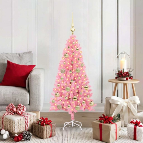 Ziemassvētku Eglīte Su 150 Led Ar Statīvu Rozā 120 Cm Pvc Vidaxl