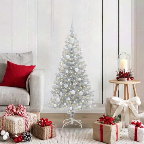 Ziemassvētku Eglīte Su 150 Led Ar Statīvu Sudraba 120 Cm Pet Vidaxl