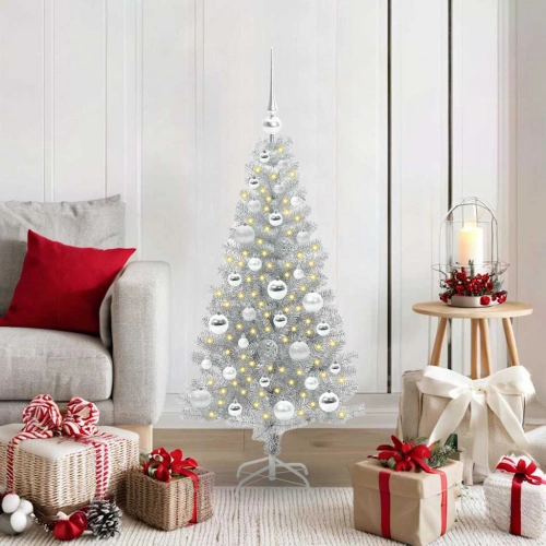 Ziemassvētku Eglīte Su 150 Led Ar Statīvu Sudraba 120 Cm Pet Vidaxl
