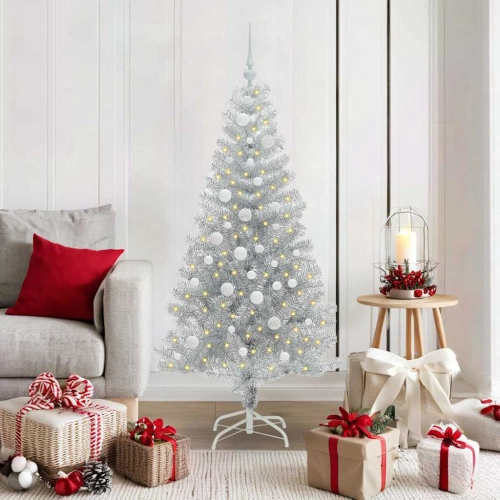 Ziemassvētku Eglīte Su 150 Led Ar Statīvu Sudraba 150 Cm Pet Vidaxl