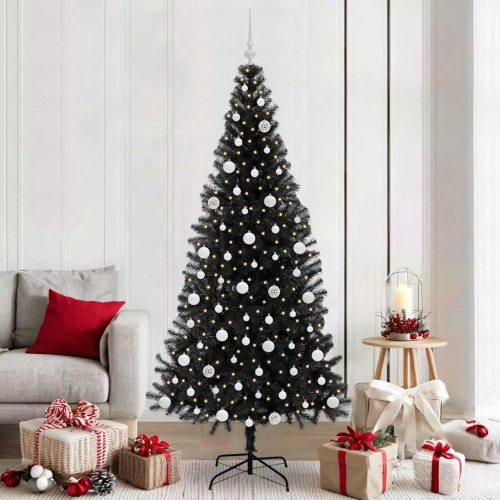 Ziemassvētku Eglīte Su 300 Led Ar Statīvu Melna 210 Cm Pvc Vidaxl