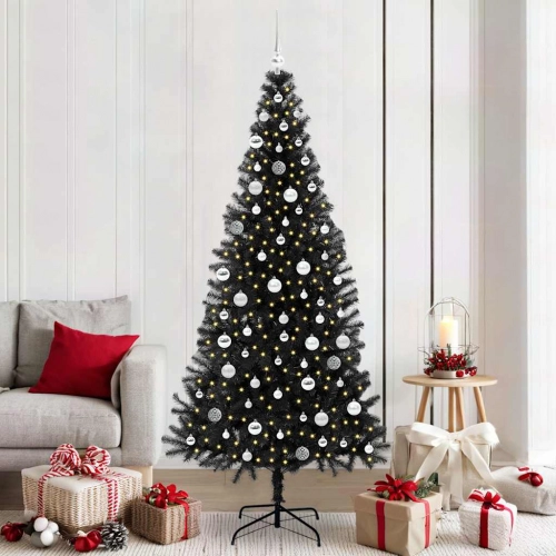 Ziemassvētku Eglīte Su 300 Led Ar Statīvu Melna 210 Cm Pvc Vidaxl