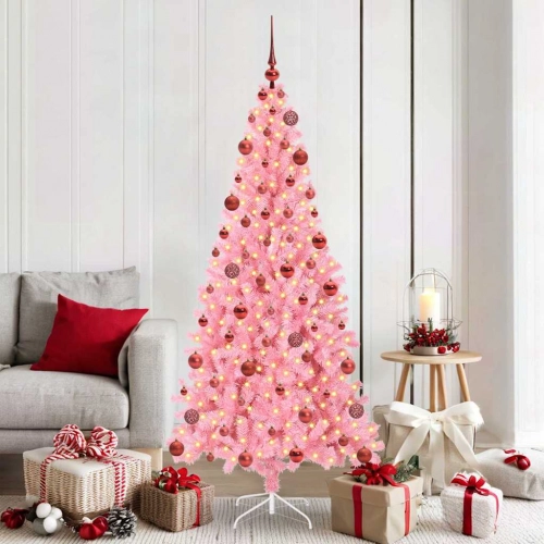 Ziemassvētku Eglīte Su 300 Led Ar Statīvu Rozā 180 Cm Pvc Vidaxl