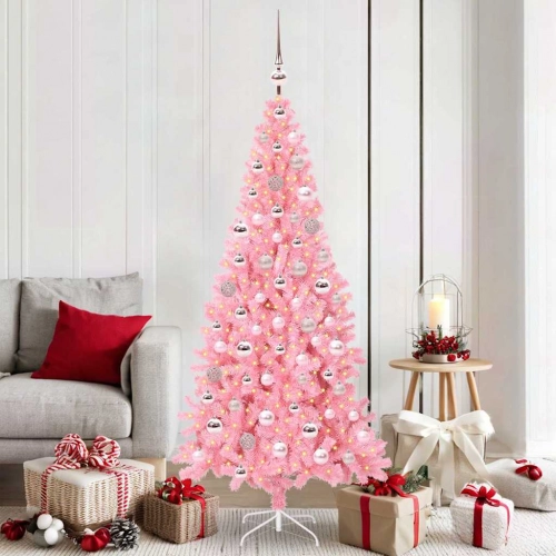 Ziemassvētku Eglīte Su 300 Led Ar Statīvu Rozā 180 Cm Pvc Vidaxl