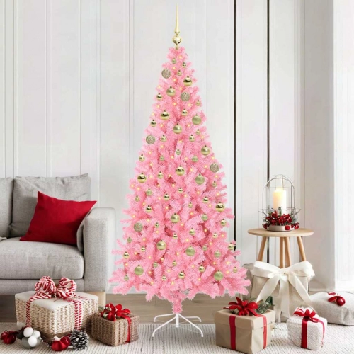 Ziemassvētku Eglīte Su 300 Led Ar Statīvu Rozā 180 Cm Pvc Vidaxl