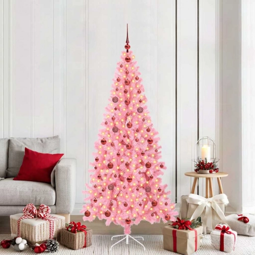 Ziemassvētku Eglīte Su 300 Led Ar Statīvu Rozā 210 Cm Pvc Vidaxl
