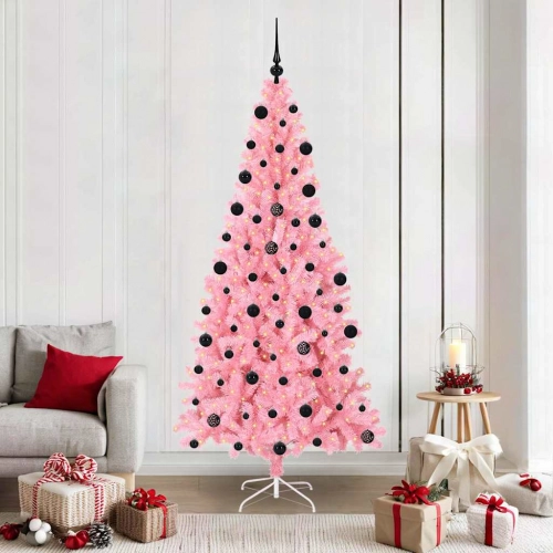 Ziemassvētku Eglīte Su 300 Led Ar Statīvu Rozā 210 Cm Pvc Vidaxl