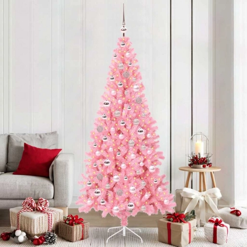Ziemassvētku Eglīte Su 300 Led Ar Statīvu Rozā 210 Cm Pvc Vidaxl