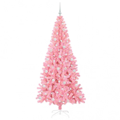 Ziemassvētku Eglīte Su 300 Led Ar Statīvu Rozā 210 Cm Pvc Vidaxl