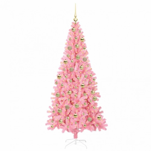 Ziemassvētku Eglīte Su 300 Led Ar Statīvu Rozā 210 Cm Pvc Vidaxl