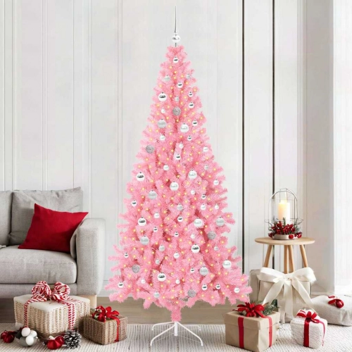 Ziemassvētku Eglīte Su 300 Led Ar Statīvu Rozā 210 Cm Pvc Vidaxl