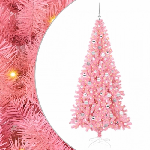 Ziemassvētku Eglīte Su 300 Led Ar Statīvu Rozā 210 Cm Pvc Vidaxl