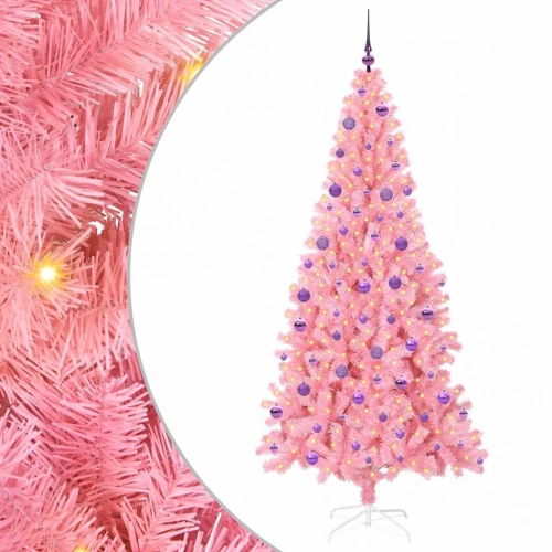 Ziemassvētku Eglīte Su 300 Led Ar Statīvu Rozā 210 Cm Pvc Vidaxl