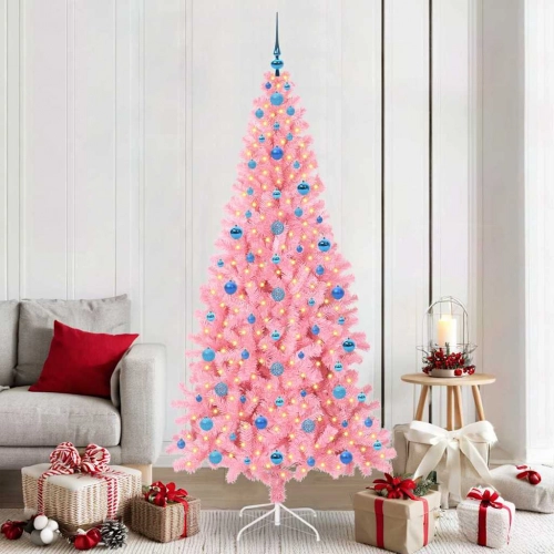 Ziemassvētku Eglīte Su 300 Led Ar Statīvu Rozā 210 Cm Pvc Vidaxl