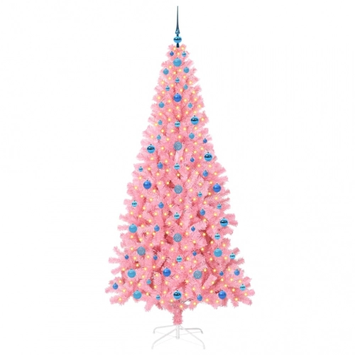 Ziemassvētku Eglīte Su 300 Led Ar Statīvu Rozā 210 Cm Pvc Vidaxl
