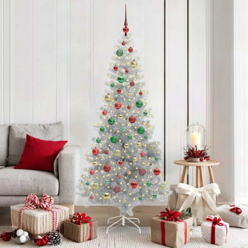 Ziemassvētku Eglīte Su 300 Led Ar Statīvu Sudraba 180 Cm Pet Vidaxl