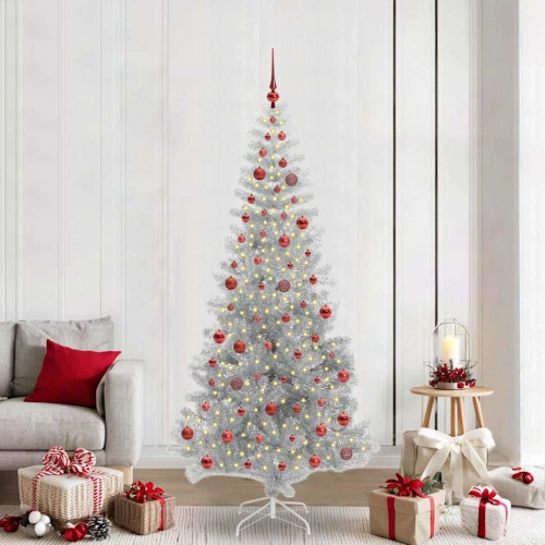 Ziemassvētku Eglīte Su 300 Led Ar Statīvu Sudraba 210 Cm Pet Vidaxl