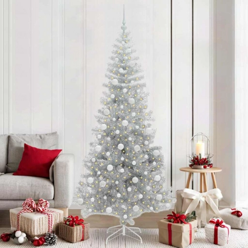 Ziemassvētku Eglīte Su 300 Led Ar Statīvu Sudraba 210 Cm Pet Vidaxl