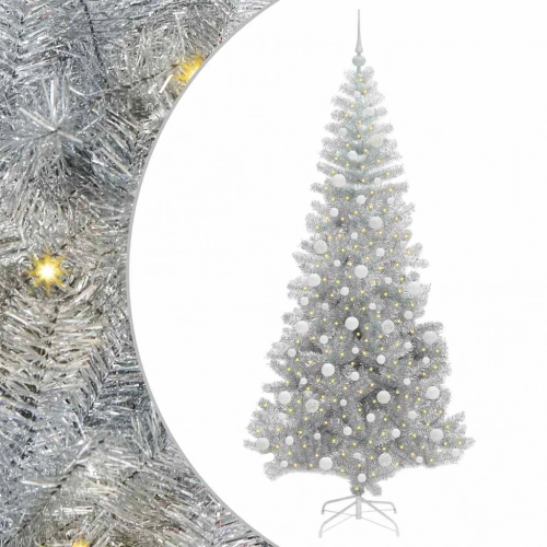 Ziemassvētku Eglīte Su 300 Led Ar Statīvu Sudraba 210 Cm Pet Vidaxl