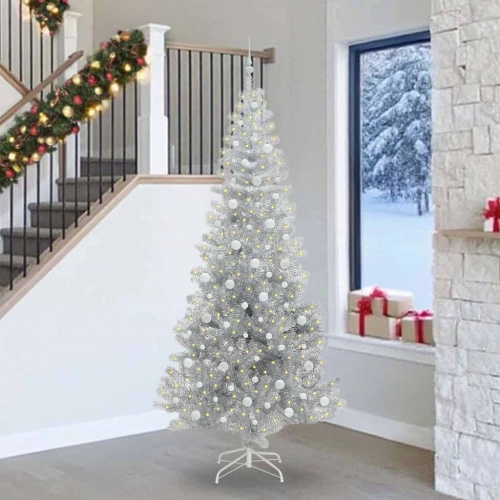 Ziemassvētku Eglīte Su 300 Led Ar Statīvu Sudraba 240 Cm Pet Vidaxl