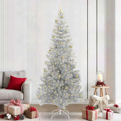 Ziemassvētku Eglīte Su 300 Led Ar Statīvu Sudraba 240 Cm Pet Vidaxl