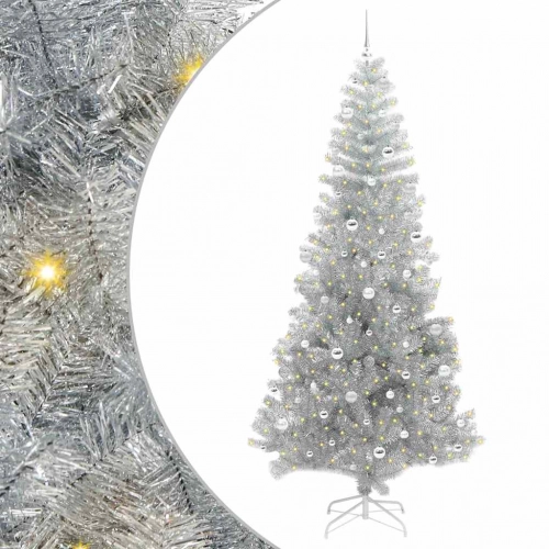 Ziemassvētku Eglīte Su 300 Led Ar Statīvu Sudraba 240 Cm Pet Vidaxl