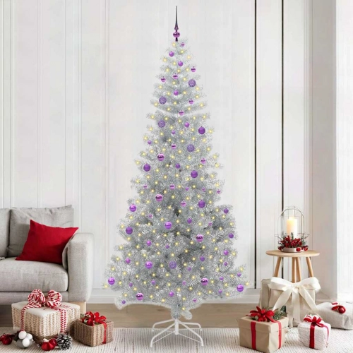 Ziemassvētku Eglīte Su 300 Led Ar Statīvu Sudraba 240 Cm Pet Vidaxl