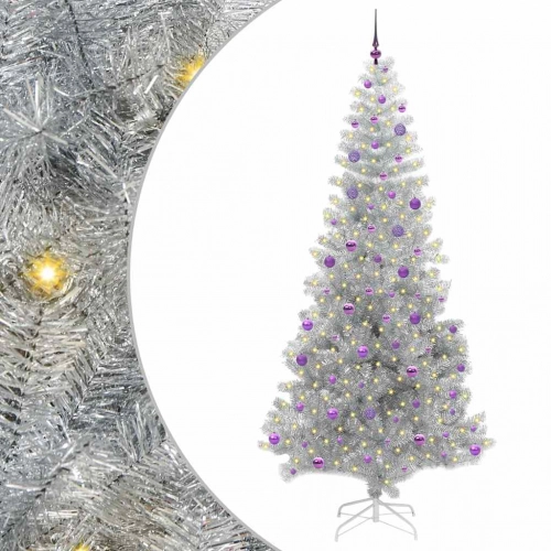 Ziemassvētku Eglīte Su 300 Led Ar Statīvu Sudraba 240 Cm Pet Vidaxl