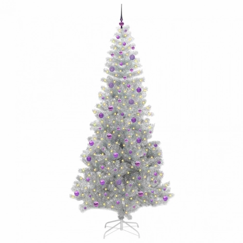 Ziemassvētku Eglīte Su 300 Led Ar Statīvu Sudraba 240 Cm Pet Vidaxl