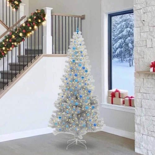 Ziemassvētku Eglīte Su 300 Led Ar Statīvu Sudraba 240 Cm Pet Vidaxl