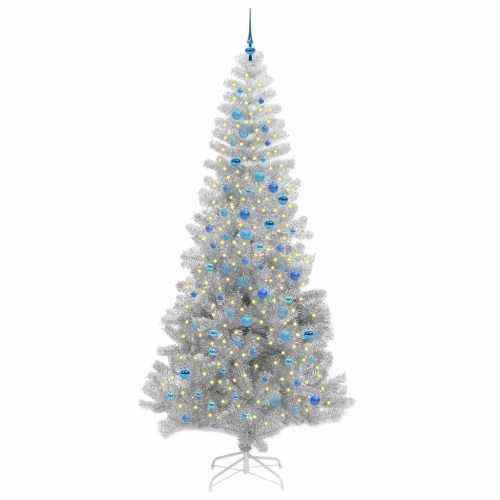 Ziemassvētku Eglīte Su 300 Led Ar Statīvu Sudraba 240 Cm Pet Vidaxl