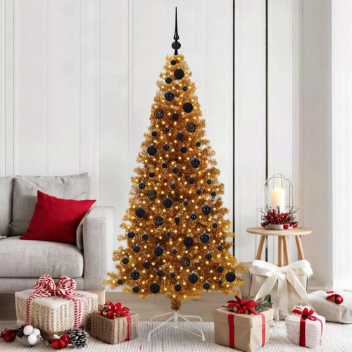 Ziemassvētku Eglīte Su 300 Led Ar Statīvu Zelts 180 Cm Pet Vidaxl