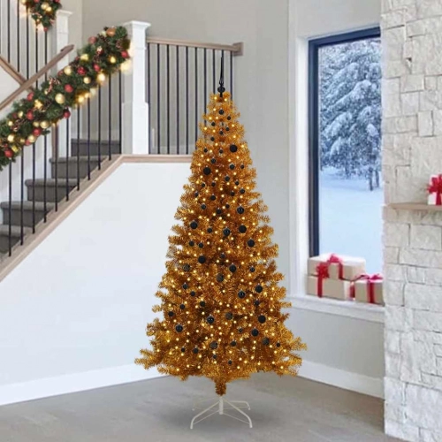 Ziemassvētku Eglīte Su 300 Led Ar Statīvu Zelts 240 Cm Pet Vidaxl