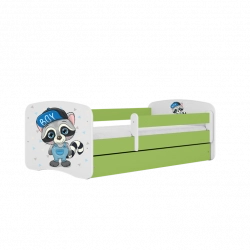 Bed babydreams green raccoon without drawer with mattress 140/70