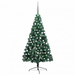 Izgaismota Ziemassvētku Egle Ar Rotājumiem, Zaļa, 150 Cm Vidaxl