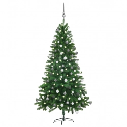 Izgaismota Ziemassvētku Egle Ar Rotājumiem, Zaļa, 150 Cm Vidaxl