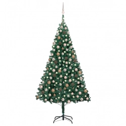 Izgaismota Ziemassvētku Egle Ar Rotājumiem, Zaļa, 240 Cm, Pvc Vidaxl