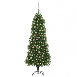 Izgaismota Ziemassvētku Egle Ar Rotājumiem, Zaļa, 240 Cm Vidaxl