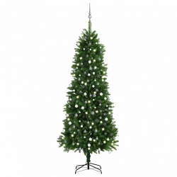 Izgaismota Ziemassvētku Egle Ar Rotājumiem, Zaļa, 240 Cm Vidaxl
