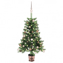 Izgaismota Ziemassvētku Egle Ar Rotājumiem, Zaļa, 65 Cm Vidaxl