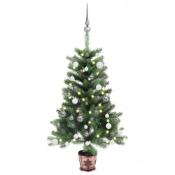 Izgaismota Ziemassvētku Egle Ar Rotājumiem, Zaļa, 90 Cm Vidaxl