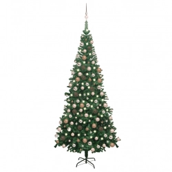 Izgaismota Ziemassvētku Egle Ar Rotājumiem, Zaļa, L, 240 Cm Vidaxl
