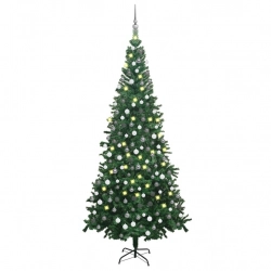 Izgaismota Ziemassvētku Egle Ar Rotājumiem, Zaļa, L, 240 Cm Vidaxl